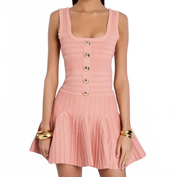 NEW RETROFETE brooke bandage dress in metallic peche - Picture 2 of 5